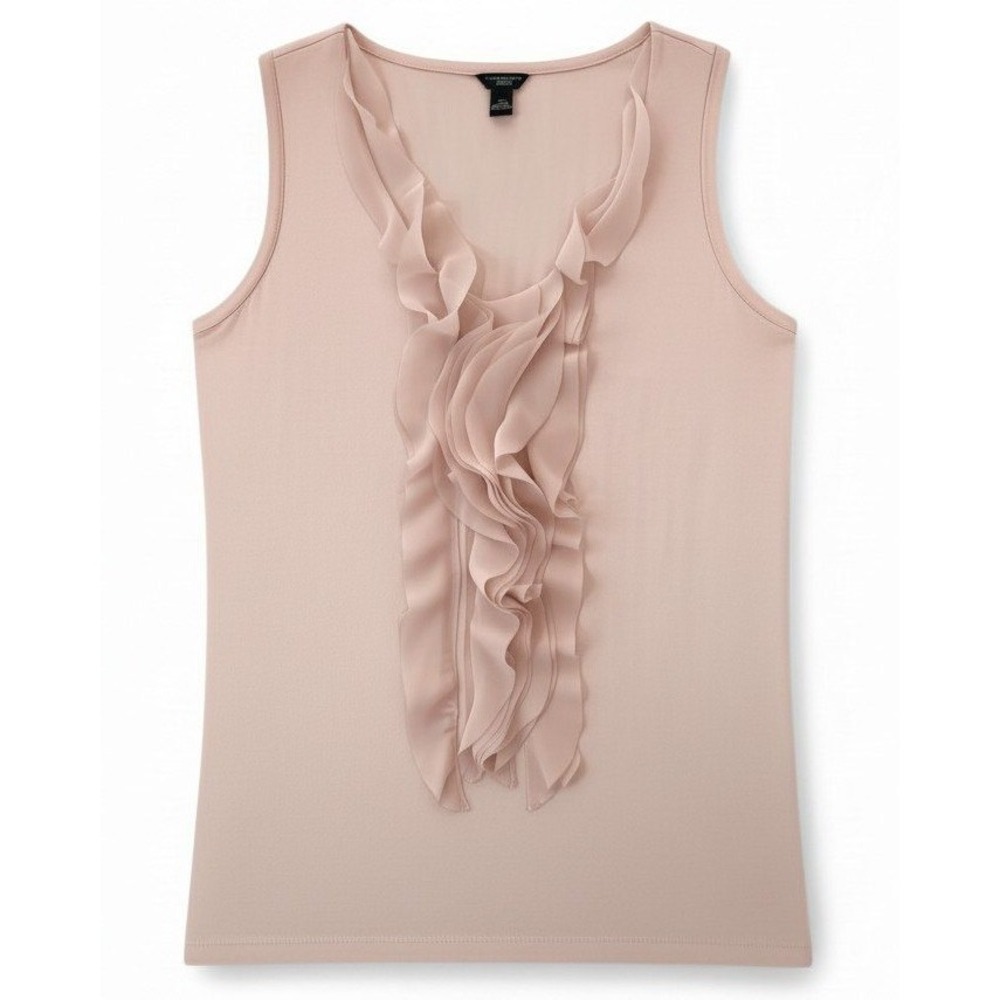 Ann Taylor Petite Blush Pink Ruffle V-Neck Sleeveless Top Tank SP Rayon Blend